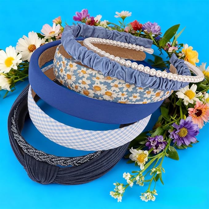 AHONEY 7 Pack Navy Blue Headbands for Girls Women Dark Blue Soccer Headbands Trendy Non Slip Hairbands Cute Hair Accessories Multi-style Preppy Headband Pack Diademas Para Mujer