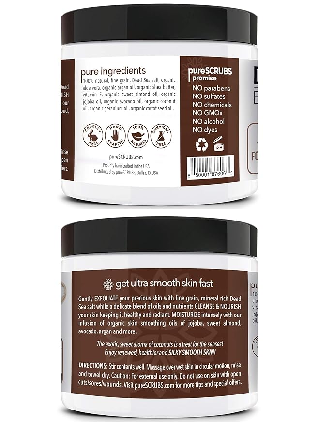 pureSCRUBS Premium Coconut Body Scrub Set, Exfoliating Dead Sea Salt Scrub