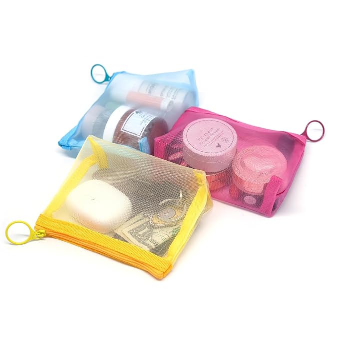 patu Widened Mini Zipper Mesh Bags, Size S, 5" x 4" x 2", 5 Pieces, Beauty Makeup Lipstick Cosmetic Accessories Organizer Case, Small Travel Kit Storage Pouch, Assorted Colors