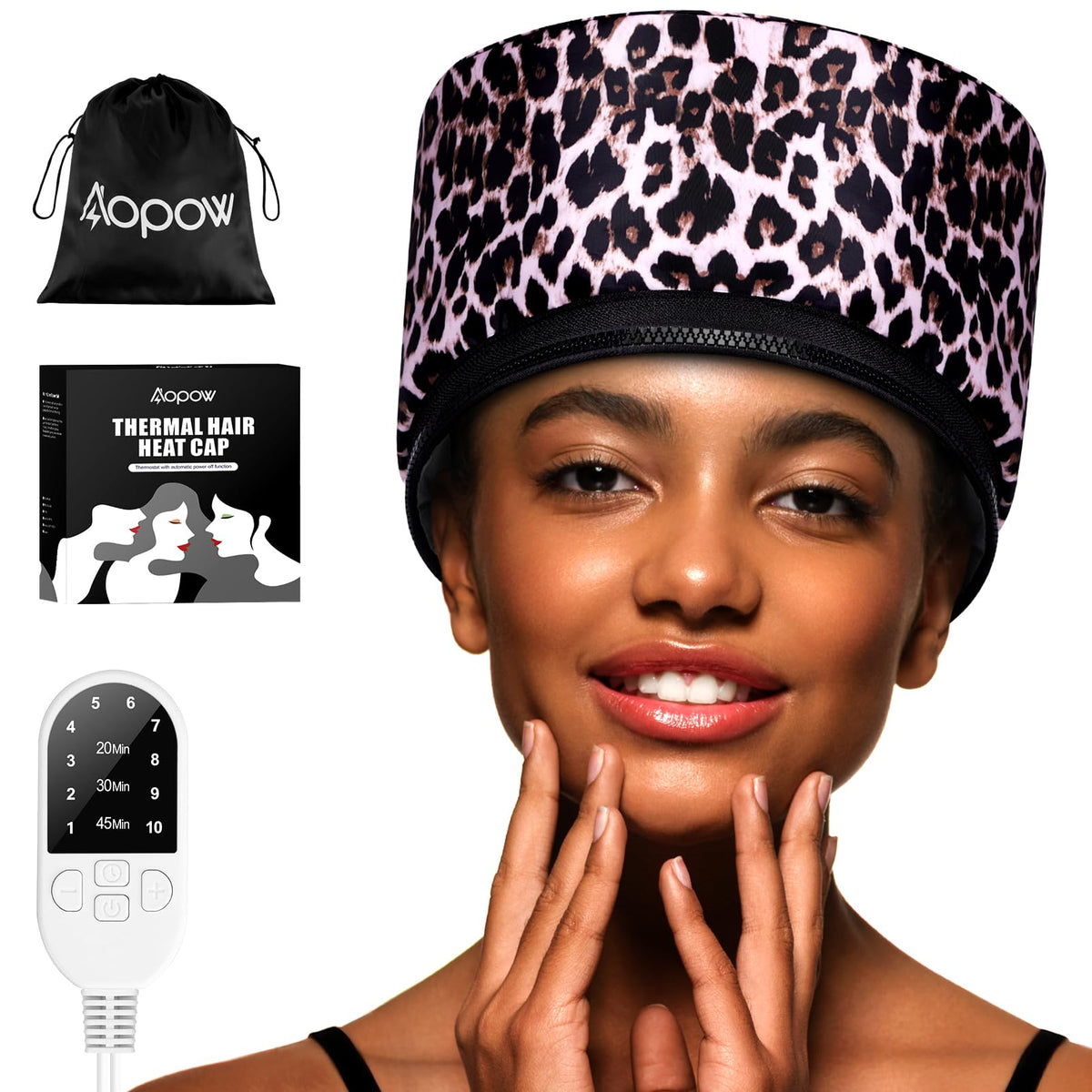 Heated Electric Thermal Steamer Cap for Natural Black Afro Hair - Hot Spa Treatment Hat with Temperature Control for Deep Conditioning at Home - Black