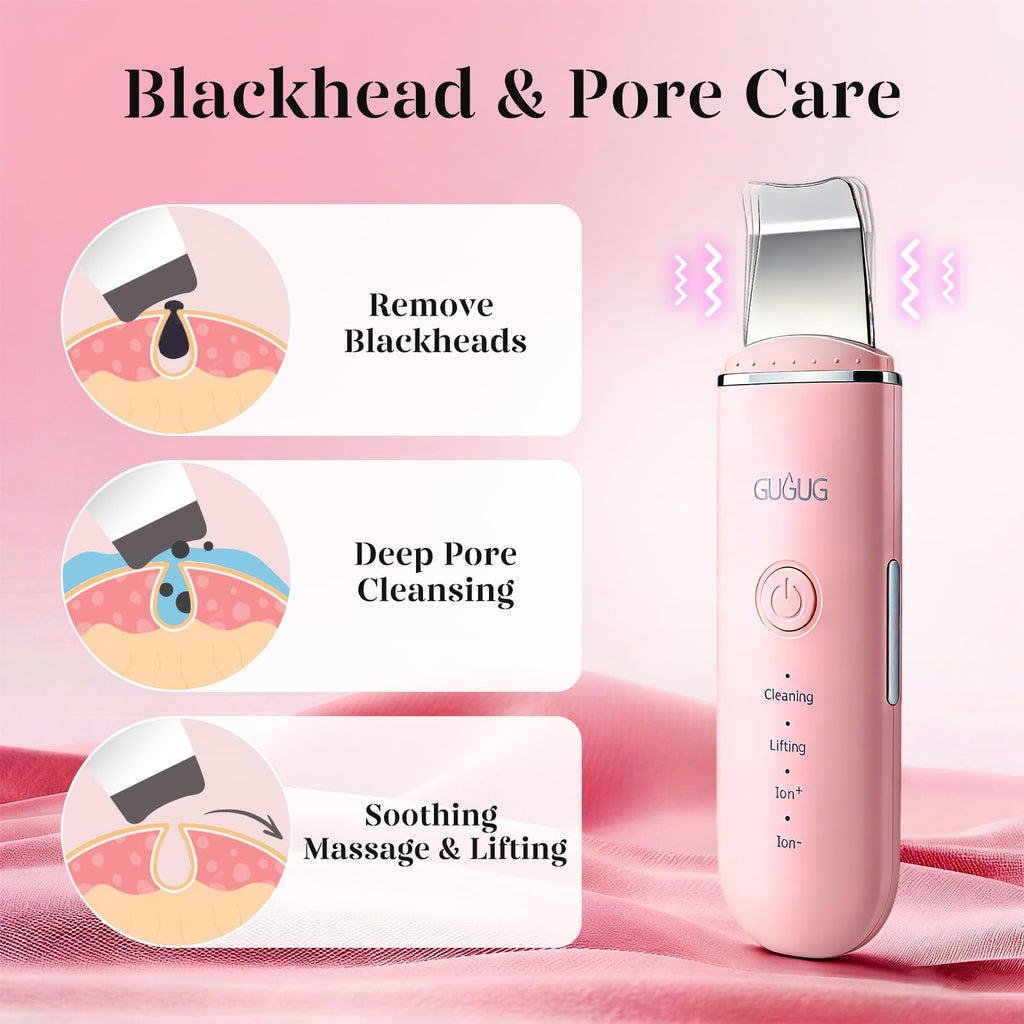 GUGUG Skin Scrubber Spatula Pore Cleaner Blackhead Remover, 4 Modes, Pink