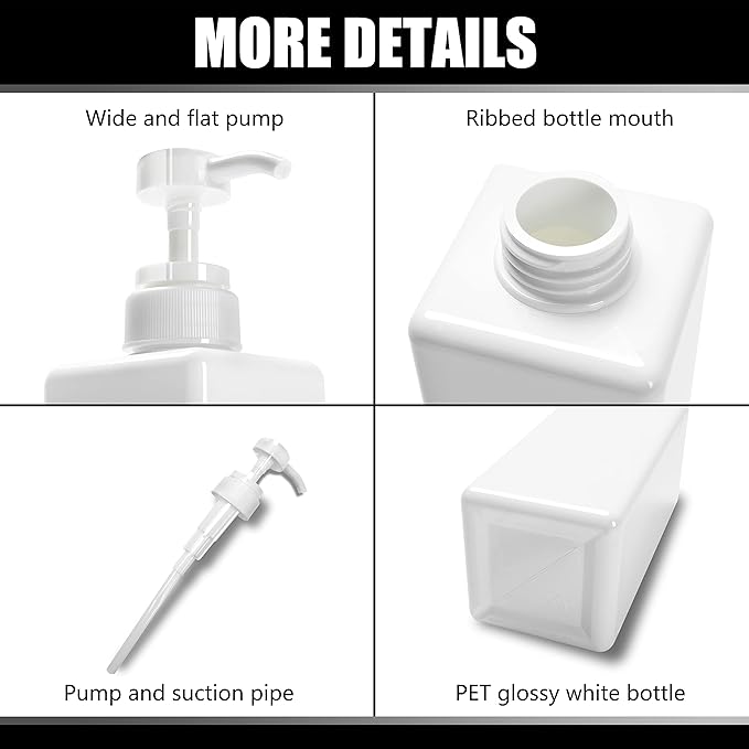 YACEYACE Shower Dispenser Set, 3 White Refillable Bottles, 22oz Large, Shampoo, Conditioner, Body Wash