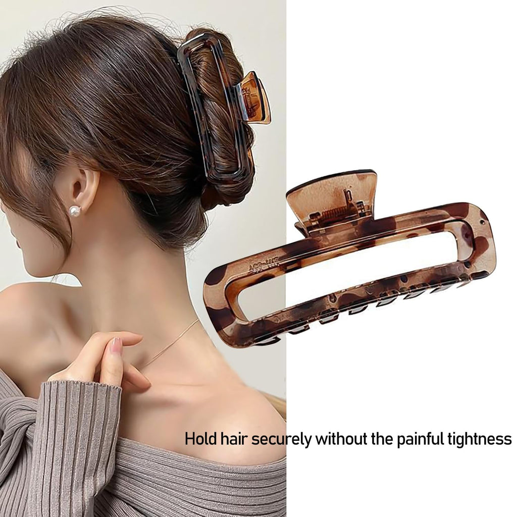 Nalodu Hair Claw Clips 5 Inch XL Unbreakable Glossy Rectangle Square Extra Large Tight Strong Clip Neutral Colors for Thick Curly Long Hair Women - 2 Pack
