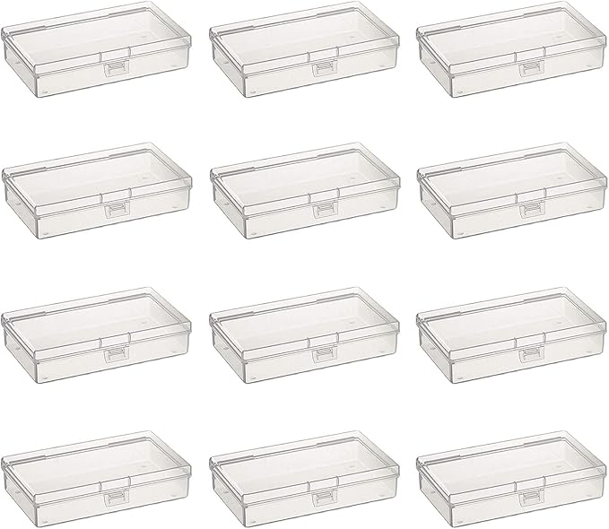 12 Pack Rectangular Clear Plastic Storage Containers Box with Hinged Lid for Beads and Other Small Craft Items (5.7 x 2.95 x 1.18 inch)