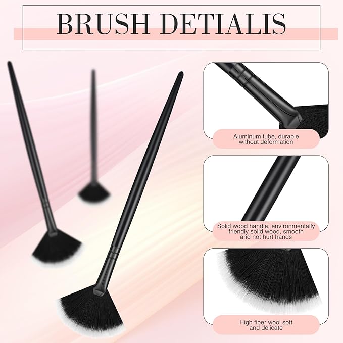 Ziliny 12 Pcs Soft Facial Fan Brush Blush Makeup Brush Face Mask Acid Applicator Multi Use Cosmetic Tools for Peel Mask Makeup for Mud Cream(Black)