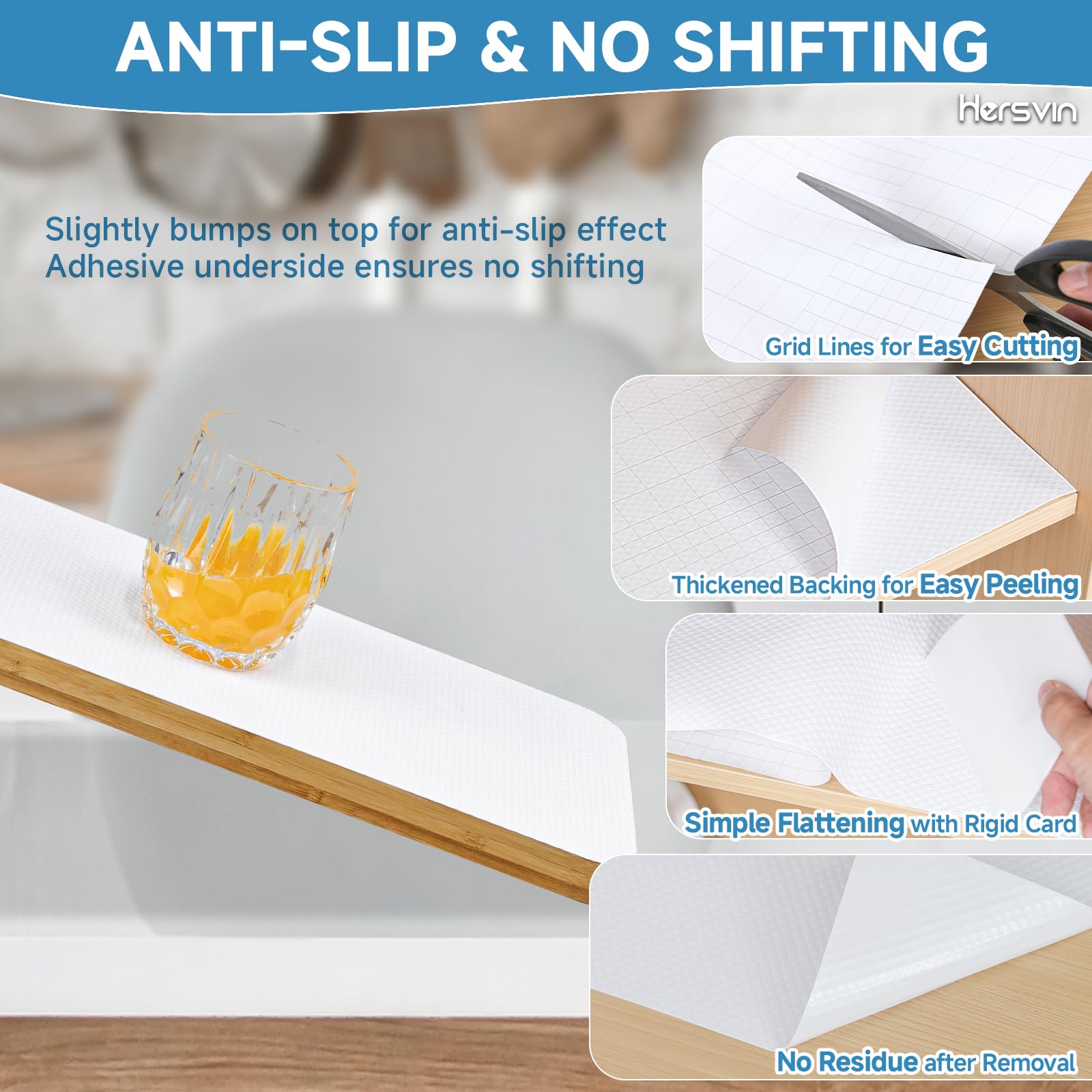 Hersvin Shelf Liners 20 in x 20 ft Self-Adhesive EVA Drawer Mats, Cupboard Protector, Kitchen Cabinet Lining Fridge Liner (White Flat Dot, 50.8x610cm)