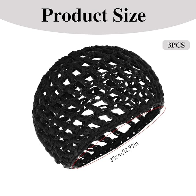 3-Pack Breathable Nylon Mesh Hair Nets for Women Soft Crochet Snood Cap for Sleeping, Salon, Shower & Food Service Silk Press, Wig, Bun & Daily Use Hair Cover