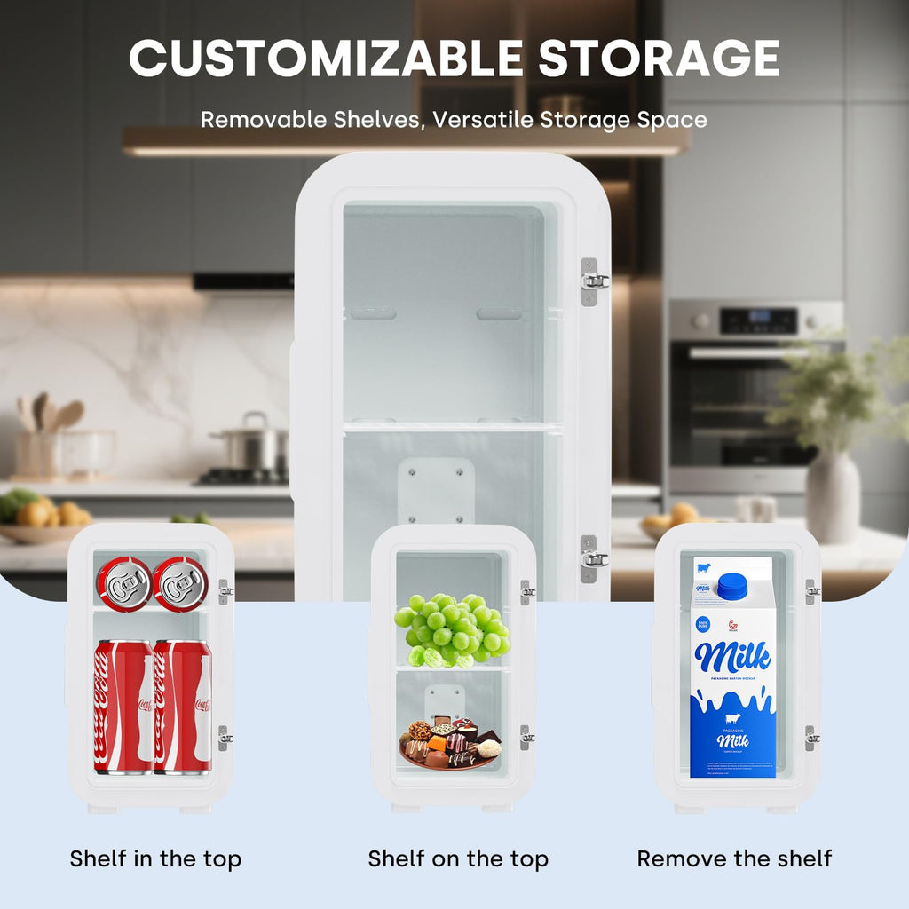 Enventor Mini Refrigerator, 6L/ 8 Can Compact Skincare Fridge AC+DC Power Cooler & Warmer Small Refrigerator for Bedroom, Skincare, Makeup, Cosmetics, Car, Office (White)