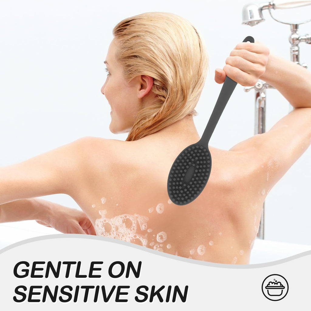 MateeyLife Silicone Body Scrubber Exfoliator with Handle, Gentle Back Scrubber for Shower, Bath Scrubber for Body