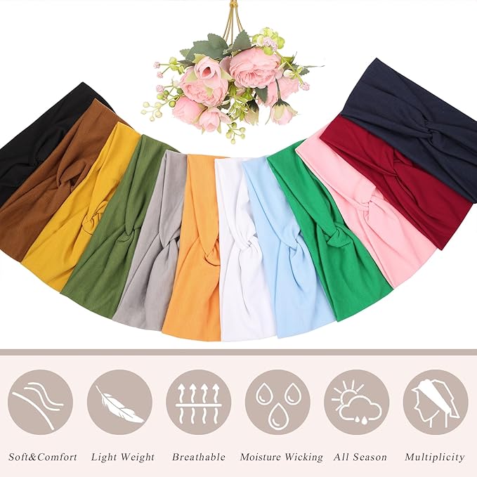 XTREND 12 Pcs Women's Headbands Twisted Cross Elastic Head bands Yoga Workout Non-Slip Sweat Soft Headband Solid Color Simple Versatile Hair Accessory Scarf