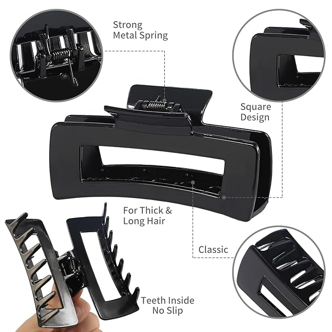 Sisiaipu 4.1 Inch Large Claw Clips - 12 Pcs Jumbo Square Jaw Clips for Thick Hair, Bulk Hair Accessories for Women and Girls - Transparent