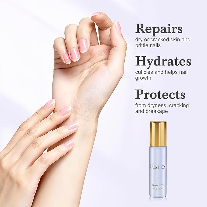 Cuticle Oil, Scented Roll on Nail Oil for Nails, Rose & Lavender, 20 ml