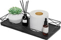 Toilet Paper Basket Holder, 13" Toilet Tank Tray, Wood and Metal Toilet Tray Vanity Organizer Bathroom Tray, Kitchen Sink Organizer for Soap Dispenser (Black)
