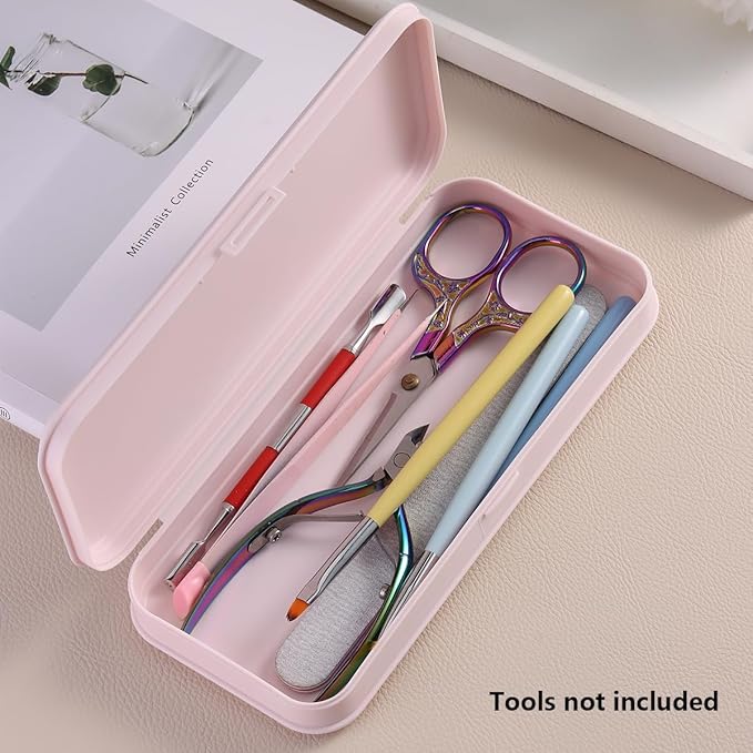 FSpronail Nail Art Tool Storage Box, Plastic Manicure Tool Box, Manicure Efile Accessories Drill Kit Case, Beauty tool Case, Tweezers Container, Travel Salon Home, Nail Implement for Esthetician -Pink