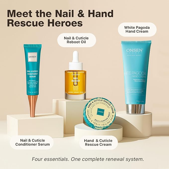 Onsen Hand & Cuticle Rescue Cream | Organic Nail Strengthener & Balm | Dry, Cracked Hands, Elbows & Feet | Shea Butter, Tsubaki & Jojoba Oil | Nail Repair & Growth, Vegan – 2 Pack (1.10 oz)