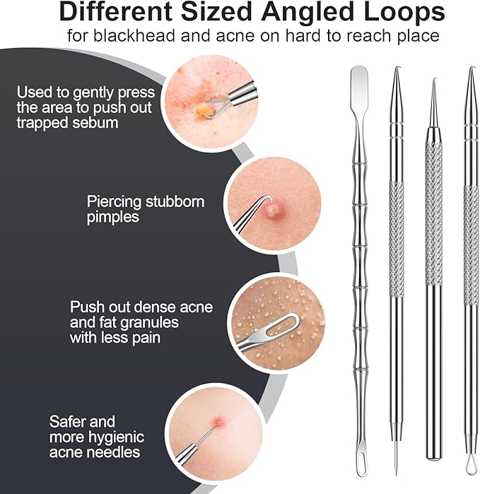 12PCS Professional Salon Grade Blackhead Remover Tool Kit, Comedone Extractor Set for Facial Acne Pimple Blemish Whitehead, Comes with 10X Magnifying Mirror & 20 Alcohol Prep Pads