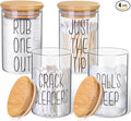 4 Pack Qtip Holder Glass Dispenser with Bamboo Lids for Bathroom Organization, Apothecary Jars for Cotton Ball Holder and Bathroom Canister Storage Great for Cotton Swabs, Balls, Floss, Bathroom Décor