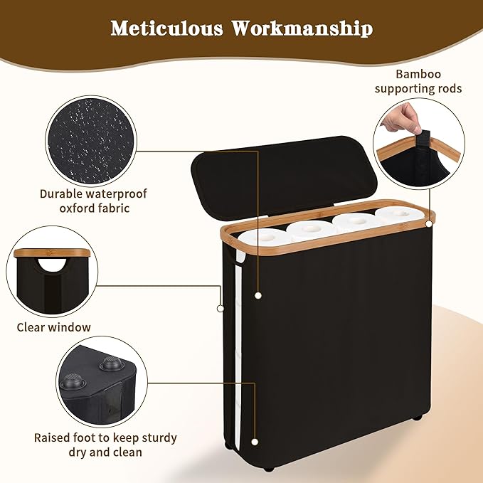 Toilet Paper Storage Basket with Lid - The Ultimate Bathroom Organizer, Free Standing Toilet Paper Holder for Up to 12 Mega Rolls, Toilet Tissue Storage Bin with Handle for RV Closet, Black