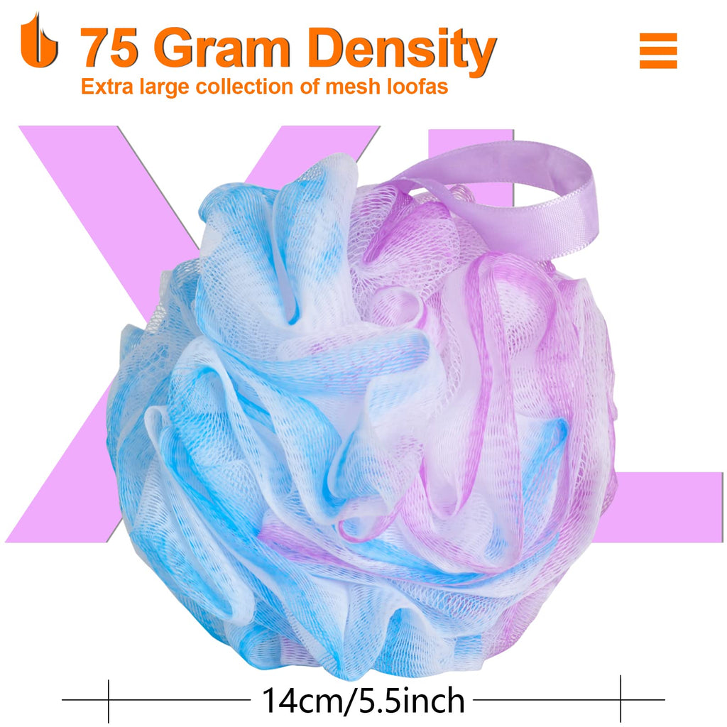 Urbanstrive Shower Bath Sponge XL 75g Soft Shower Loofahs Balls for Body Wash Men Women Bathroom Accessories, 1 Pack, Blue-Purple