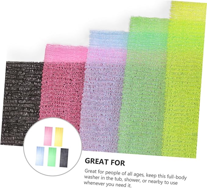 Outanaya 5Pcs Shower Back Scrubber Exfoliating Body Washer with Long Strap for Easy Cleaning of Hard to Reach Areas Promotes Circulation and Improves Skin Health Random Color