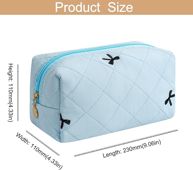 HHQQWZ Makeup Bag Travel Cosmetic Bag for Women Girls, Zipper Make Up Pouch, Floral Flowers Toiletry Organizer Makeup, Portable Storage Cosmetic Travel Cloth Bag (Sky Blue)