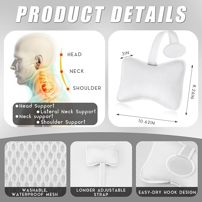 2 Pcs Hot Tub Spa Pillows for Outdoor Indoor Inflatable Bathtub 10.62 x 8.26 Inch Universal Hot Tub Accessories Patio Lounge Chair Headrest Neck Support with Adjustable Hook for Spa Bathtub (White)