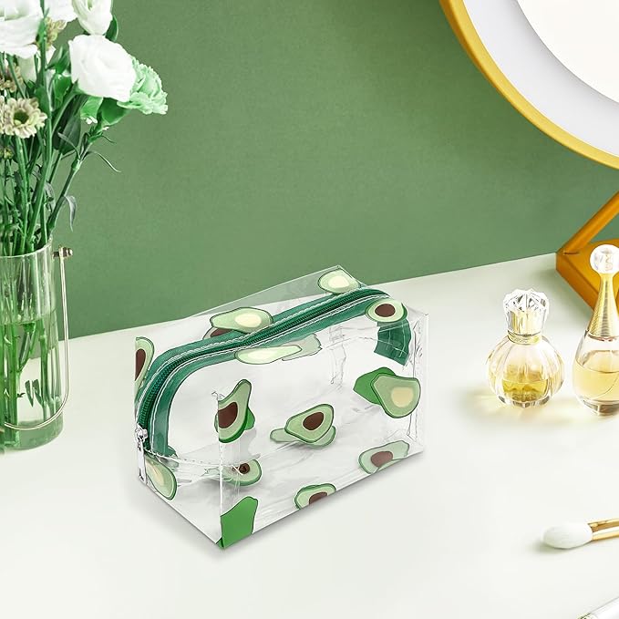 CarryEpic Clear Makeup Bag, Small Clear Toiletry Bag for Travel, Cosmetic Makeup Organizer Bags with Zipper, Plastic PVC Pouch Transparent Zip for Purse Reusable TSA Approved Quart Size (Avocado)