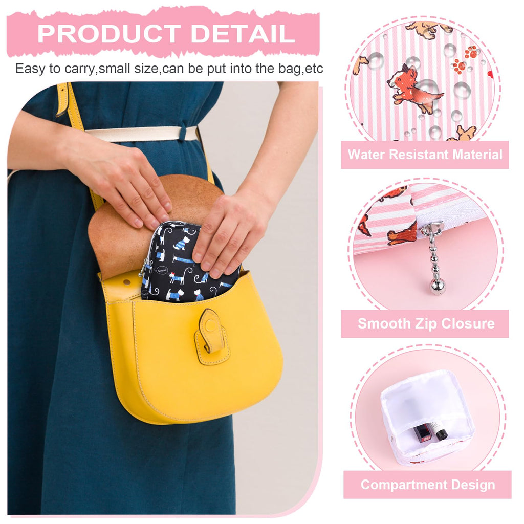 Desing Wish Sanitary Pad Storage Bag Portable Period Bag for Teen Pads/Sanitary Napkins/Small Tampons, Sanitary Napkin Storage Bag First Period Gifts for Teen Girls (Bowknot Dachshund)