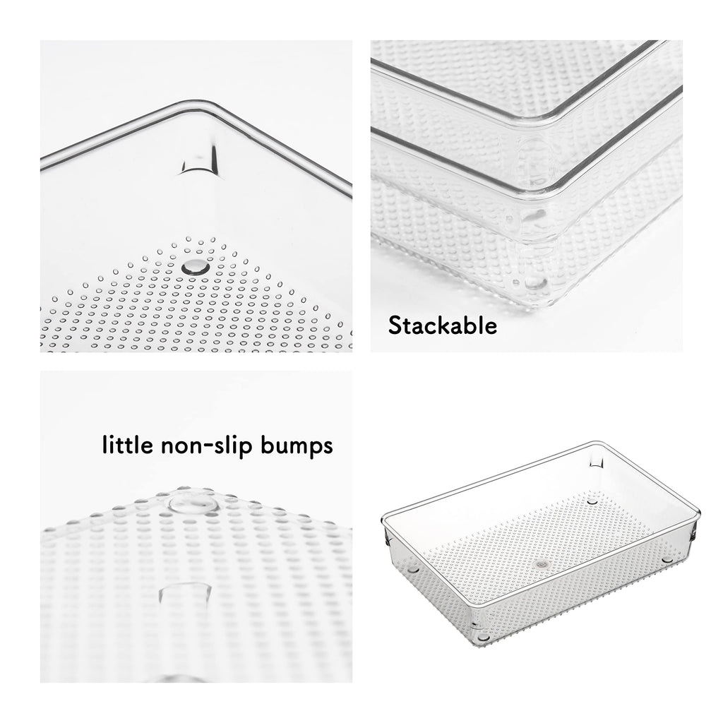 ihomecooker 5 Pack Clear Plastic Drawer Organizer Tray Cutlery Utensil Makeups Drawer Silverware Organizers 6" X 9"