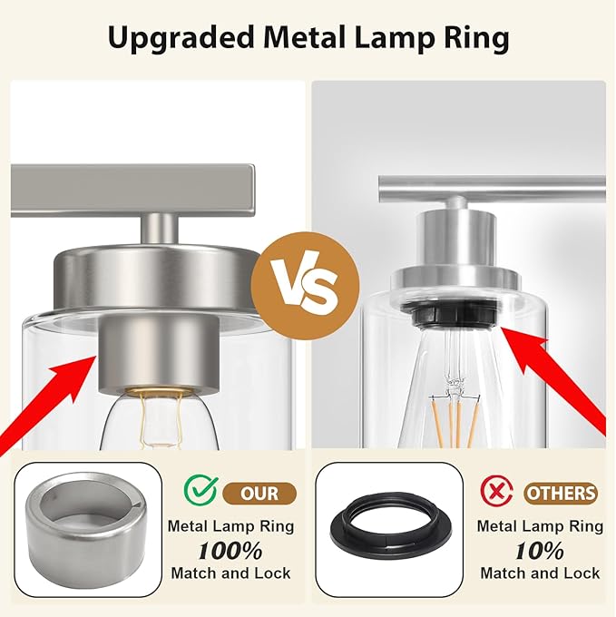 IZORRO Modern Bathroom Light Fixtures, 3 Light Brushed Nickel Vanity Lights, Bathroom Lighting Fixtures Over Mirror with Clear Glass for Living Room Cabinet Bedroom