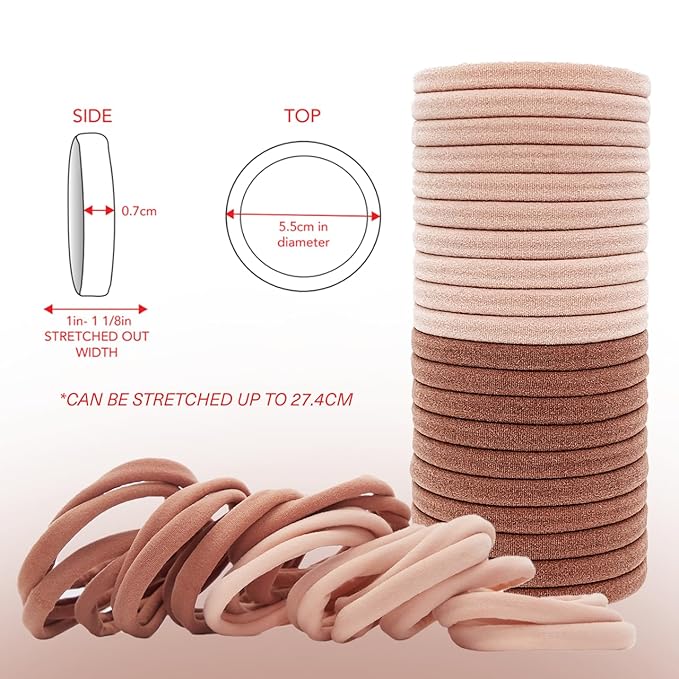 Kitsch Nylon Hair Ties No Damage - Stretchable Hair Bands for Strong All-Day Hold, Ponytail Holders | Hair Accessories for Girls - Blush 20 Pcs