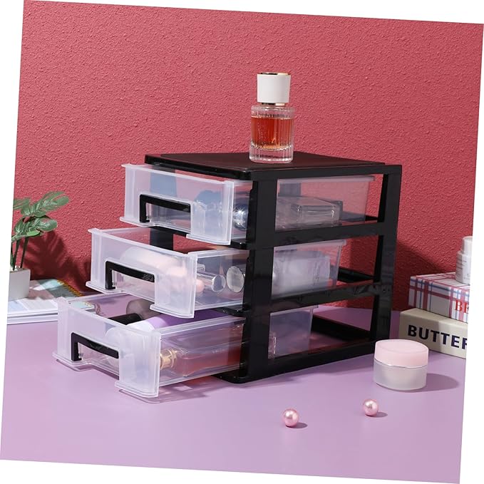 Beaupretty 3 Drawer Cosmetics Organizer Shelving Unit Desk Storage Organizer Desk with Drawers Handbag Transparent Desktop Bin Sundries Holder Sock Office Refrigerator