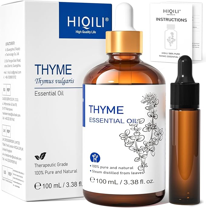 HIQILI Thyme Essential Oil for Skin Flare Care, DIY Spray, Diffuser