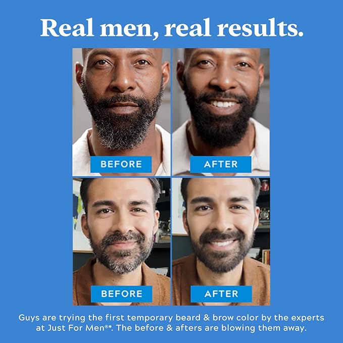 Just for Men 1-Day Beard & Brow Color, Temporary Color for Beard and Eyebrows, For a Fuller, Well-Defined Look, Up to 30 Applications, Darkest Brown/Black (Pack of 2)