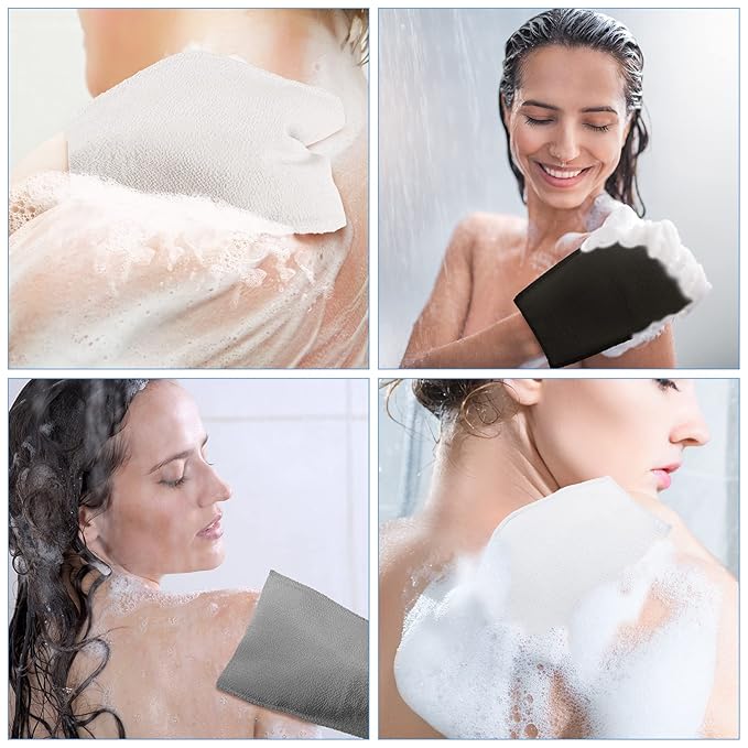 Tatuo 12 Pack Korean Exfoliating Mitt & Cloth, Viscose Rayon Dead Skin Remover Washcloth, Multi Color Body Scrub Towel for Shower Spa Travel(Small,White, Black, Gray)