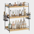 BSTSLL 3 Tier Bathroom Counter Organizer with Side Baskets, Wood Countertop Vanity Shelf,Sturdy Metal Frame fits Tall Bottles