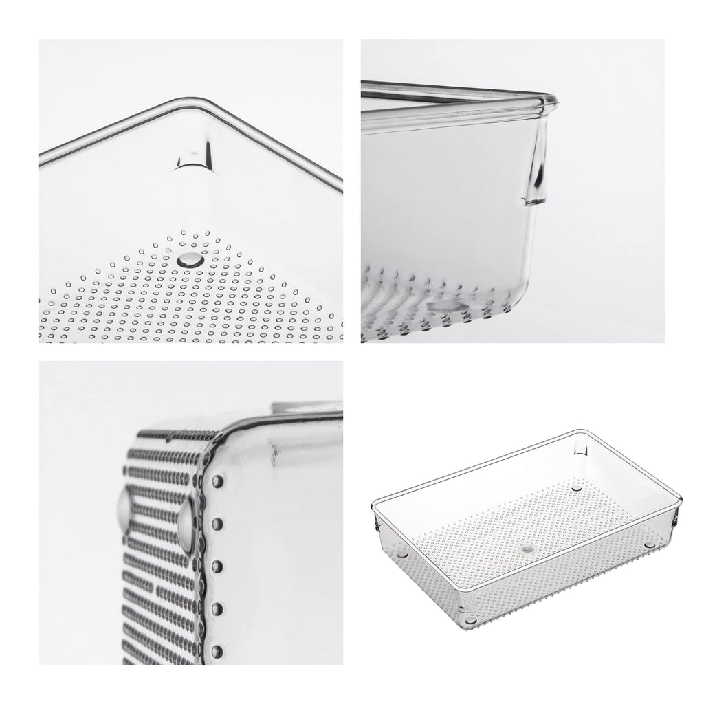 ihomecooker 3 Pack Clear Plastic Drawer Organizer Tray Cutlery Utensil Makeups Drawer Silverware Organizers 12" X 6"&12＂X3＂(9Pack)