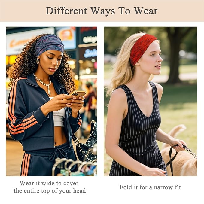Wide Headbands For Women Stretch Headband Boho Head Bands Women's Hair Band Turban Workout Hairband Accessories Space Dyed 6 Pack