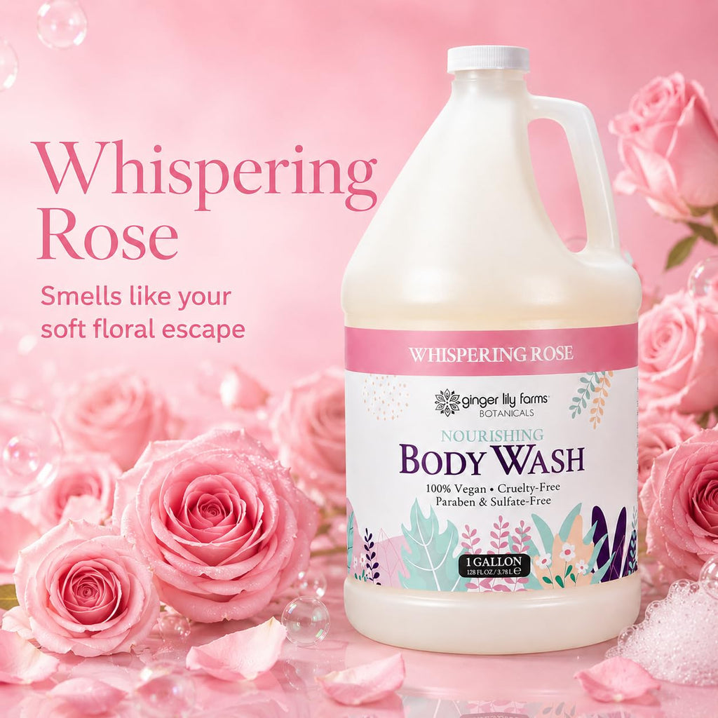 Ginger Lily Farms Botanicals Nourishing Body Wash, 100% Vegan & Cruelty-Free, Whispering Rose Scent, 1 Gallon (Pack of 4)