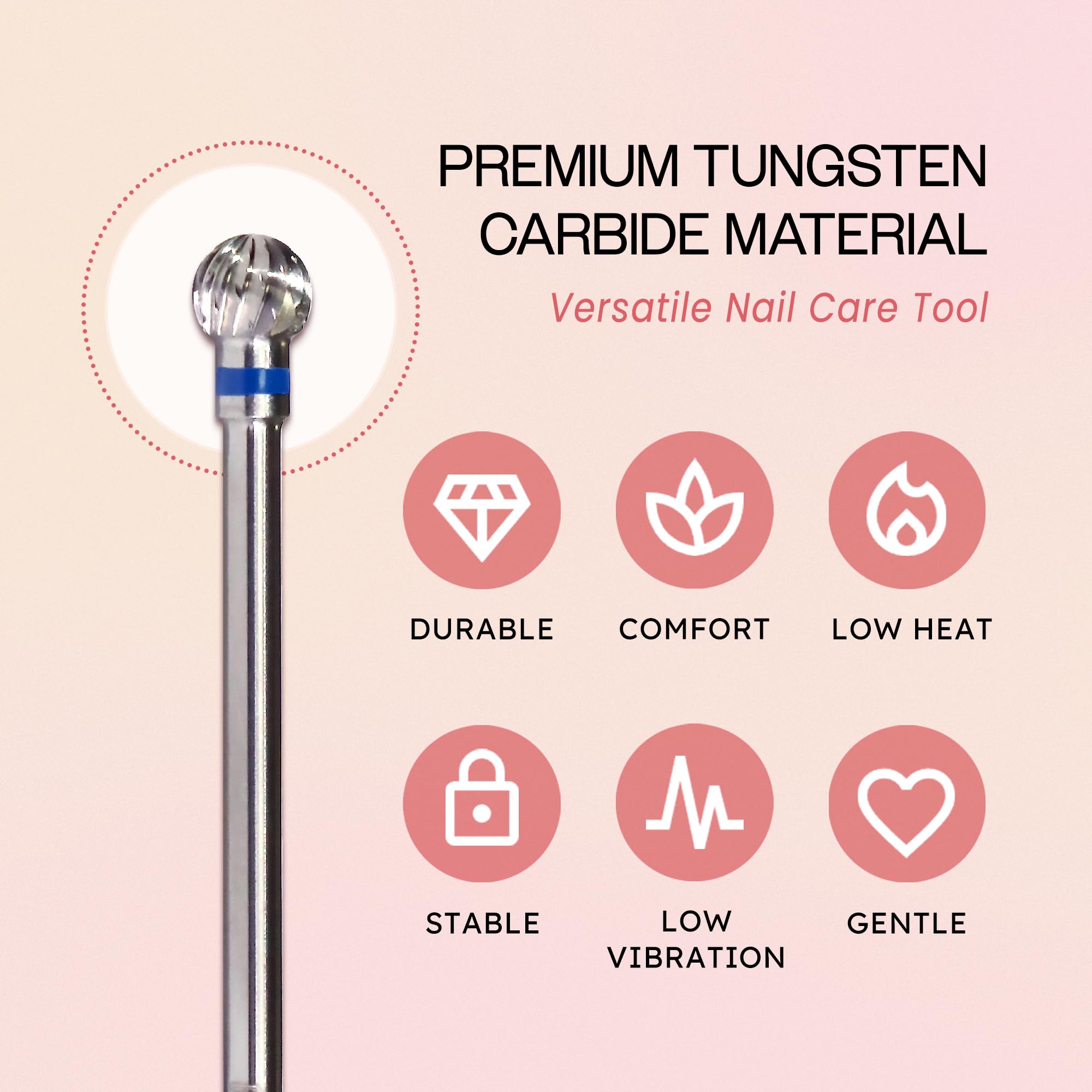 PANA 3/32" Carbide Cuticle Nail Drill Bit for Cuticle Cleaning, Dead Skin Removal, Gel Polish & Acrylic Removal, Under Nail Cleaner, Nail Salon, Manicure Tools (Large Ball Head - Silver, Medium)