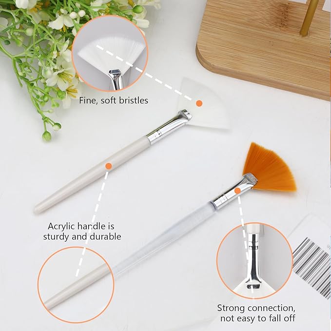 Yitexin 30 Pieces Soft Fan Brush for Facial Esthetician, Flat Head Fan Makeup Brush, Cosmetic Face Applicator Tool for Mud Cream Makeup Peel Women (White & Yellow)