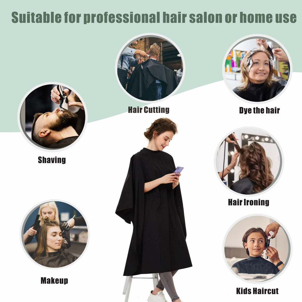 izzycka Professional Barber Cape With Armholes - Hands Free All Purpose 64"x56" Large Waterproof Salon Capes for Hair Stylist - Nylon Hair Cutting Cape For Hair Dye, Hair Color,Haircut - Black