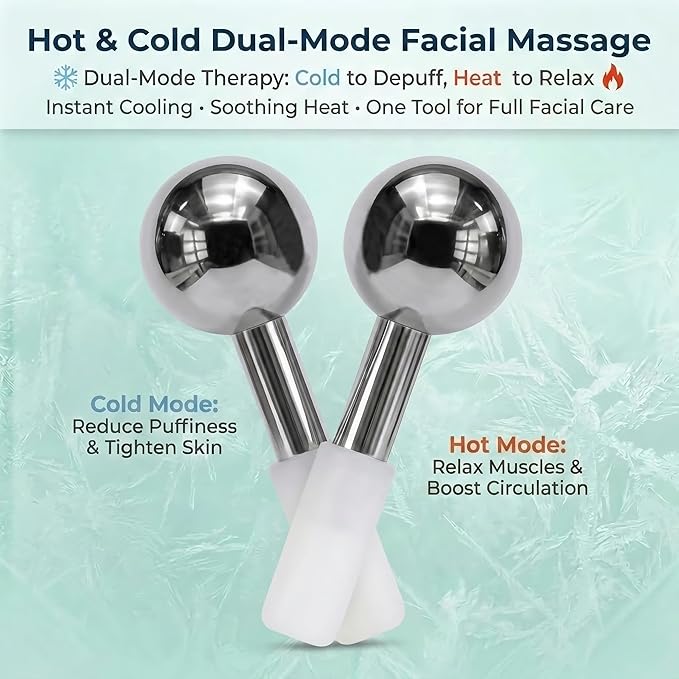Mousephu 316 Stainless Steel Facial Massage Tools – Ice Globes for Facials – Deep Cooling Cold Globes for Facials – Unbreakable Cooling Globes for Face with Hot & Cold Dual-Therapy Relief.