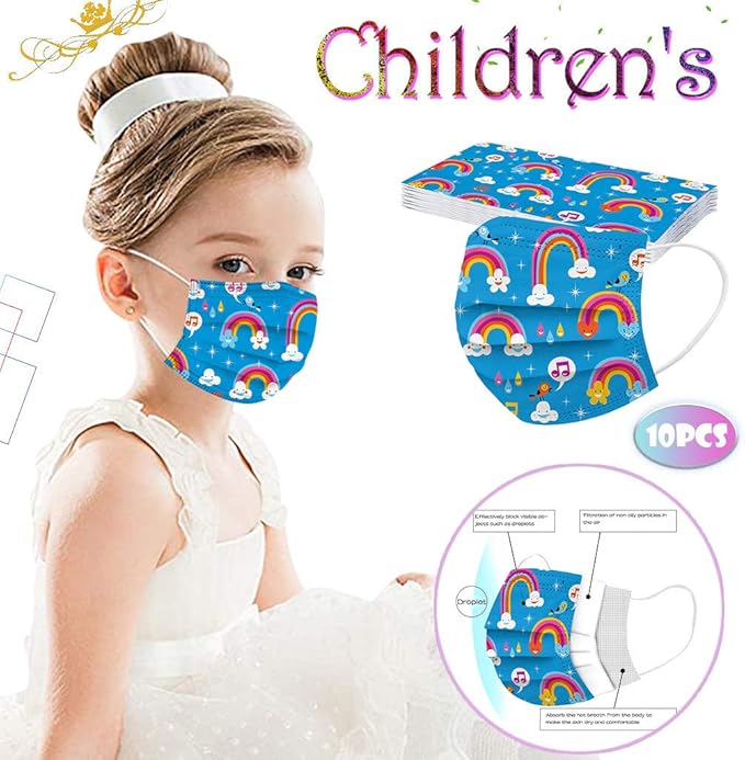 50Pcs Kids Face Mask Childrens 3 Ply Non-Woven Protective Breathable Kids Face Mask for Boys Girls Outdoor School