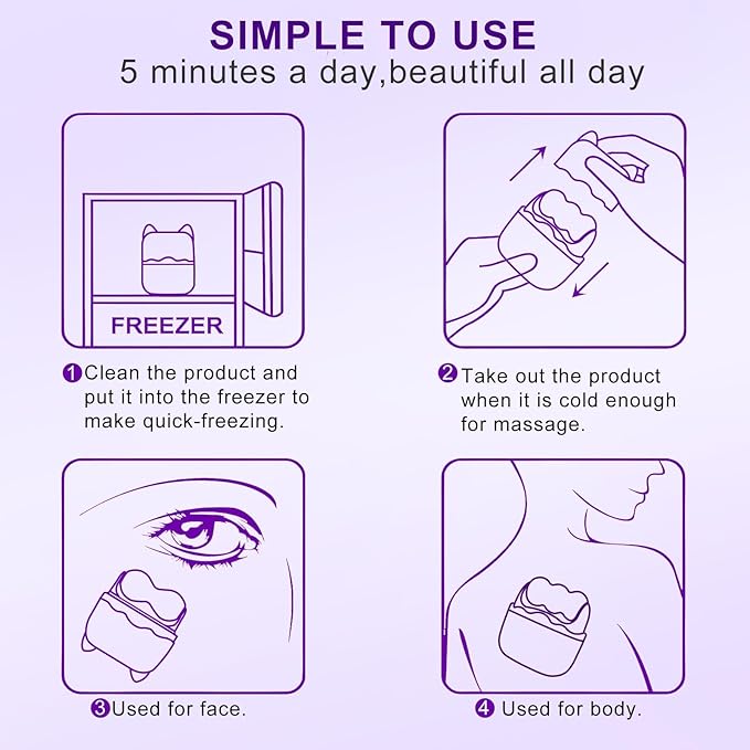 2026 New Ice Roller for Face Women,2 in 1 Face Eyes Roller,Facial Skin Care Tools,Gifts for Women Mom Wife(Purple)