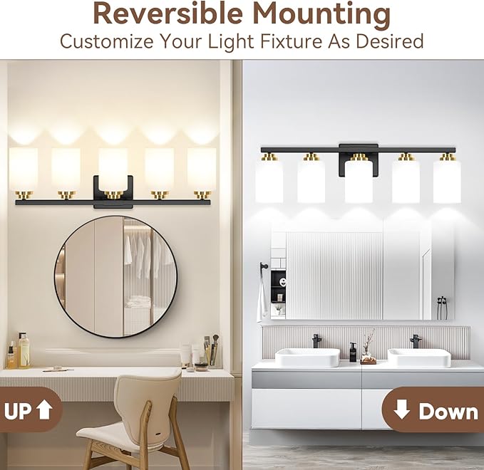 VerRon 5-Light Bathroom Light Fixtures, 31" Black & Gold Vanity Lights