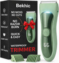 Bekhic® Bikini & Manscape Body Hair Trimmer for Men & Women – Cordless Electric Groin Shaver with No-Nick Ceramic Blade – IPX7 Waterproof Wet/Dry Pubic Groomer with LED Light for Sensitive Skin