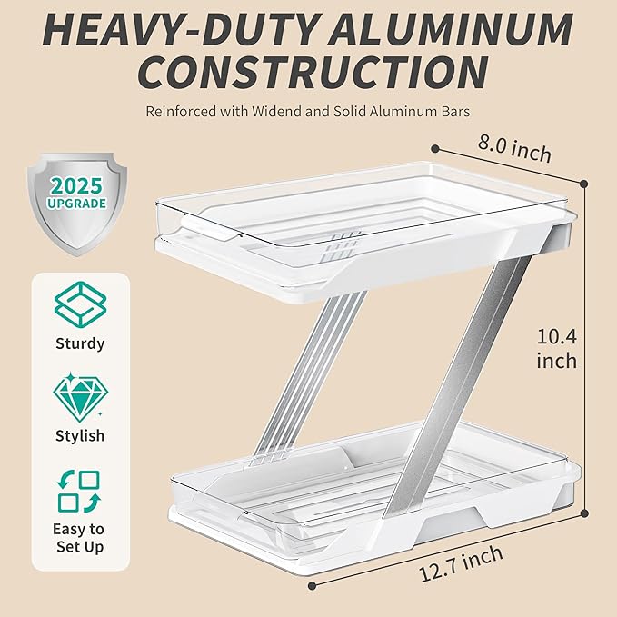 AUGBEAN 2 Pack Bathroom Organizers and Storage - Multi-Purpose,2-Tier Clear Pull Out Organization for Bathroom,Under Sink,Kitchen,Vanity,Countertop,Cabinet,Pantry & Medicine Cabinet,White