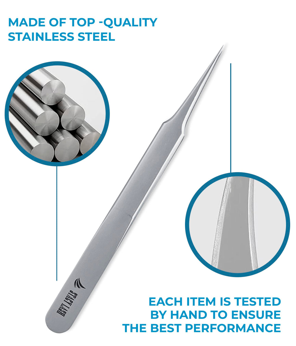 Stacy Lash STL-4 Isolation Eyelash Extension Tweezers/Supplies for Classic Extensions & Individual False Mink Lashes/Precision Eyelashes Separator Tool/Beauty Accessories/Sharp Tweezer Tip