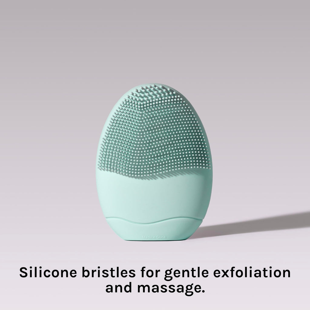 LOLLIPOP Dual-Sided Facial Cleansing Brush | Palm Size Silicone Face Exfoliator and Soft Fiber Cleanser | Manual Face Scrubber for Pores, Makeup Removal, Blackhead and Skincare Routine, Minty